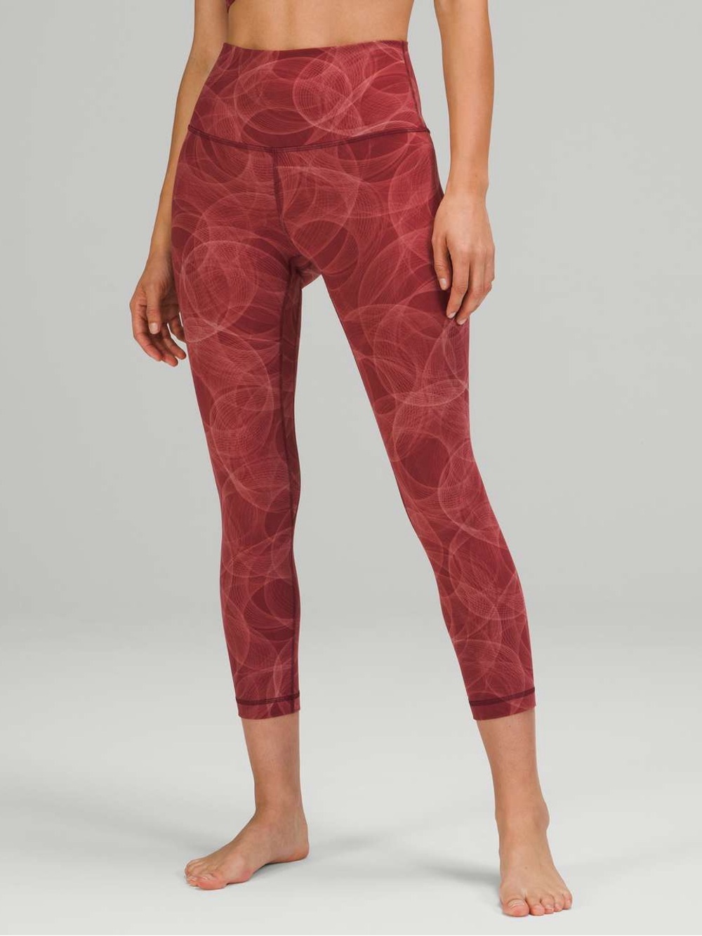 High-Waist Wine Red Printed Capri Leggings